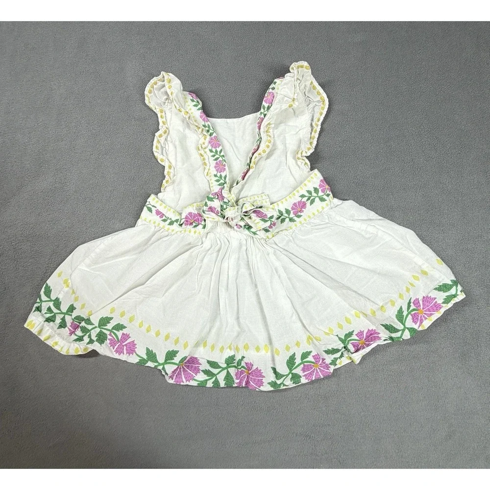 Mini Boden Peplum‎ Top Shirt Girls 6-7 White Cotton Eyelet Floral Embroidered